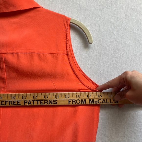 Zoe & Sam 100% Silk Orange Sleeveless Button-Down Dress Sz S - Picture 7 of 9